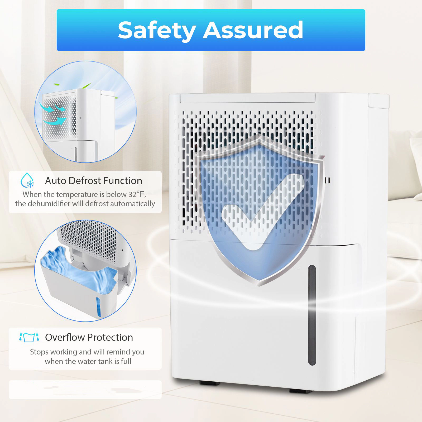 SlickBlue Compact Dehumidifier for Bedroom, Basement, Bathroom and Garage, 32 Pint