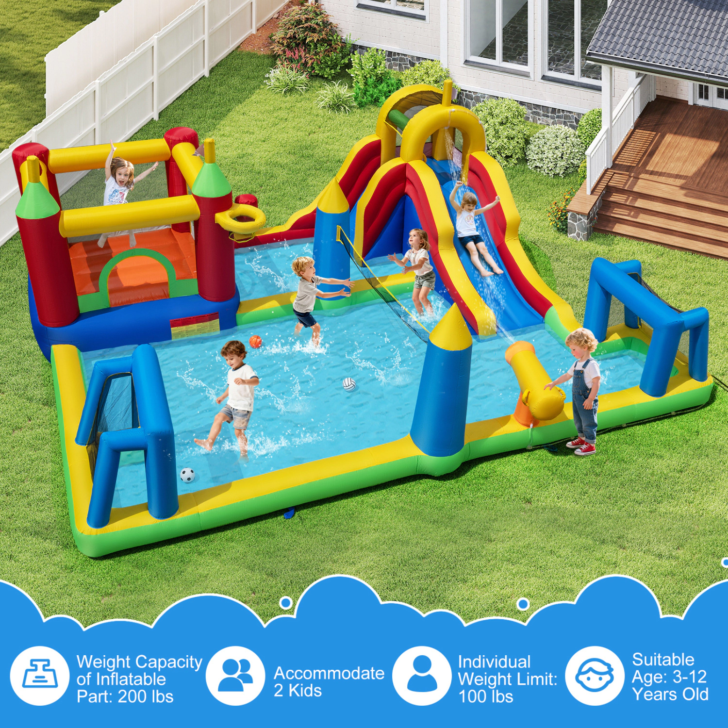 Hivvago Inflatable Water Slide Bounce House 9-in-1 Jumping Castle with 680W Blower