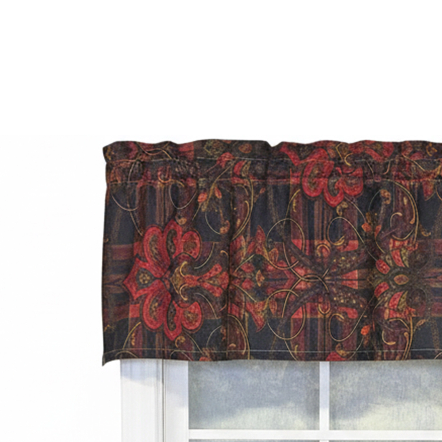 RLF Home 100% Cotton High Quality Espadas Tailored Window Valance with 1.5" Rod Pocket 50" W X 12" L Burgundy