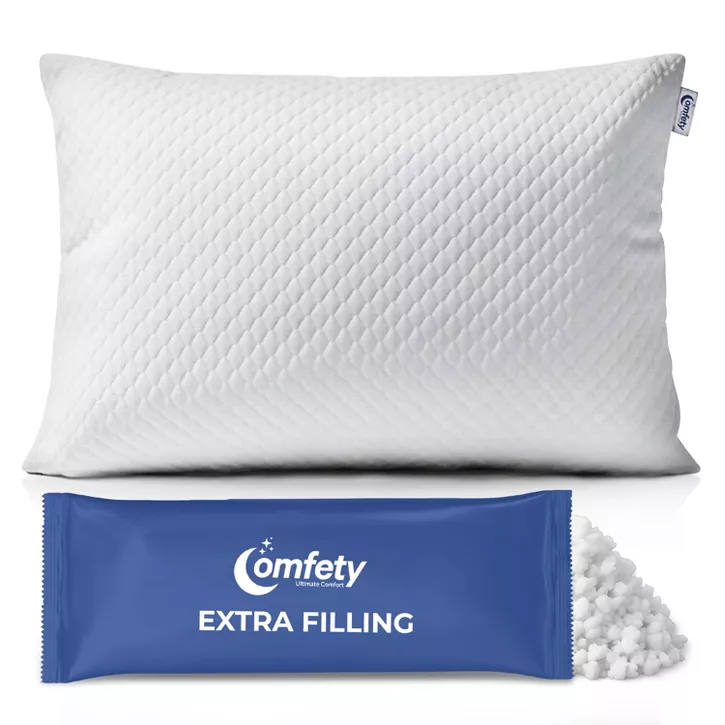 Comfety Memory Foam Pillow, Adjustable Firm Pillow w/ Shredded Memory Foam Fill, Supportive Pillows w/ Washable Cover