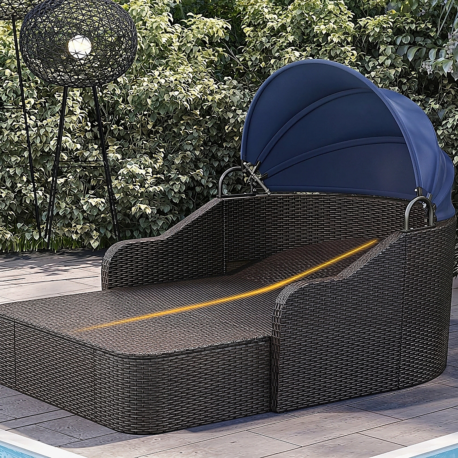 SUGIFT 73-Inch Navy Rattan Patio Daybed with Retractable Canopy, 795-Lb Capacity