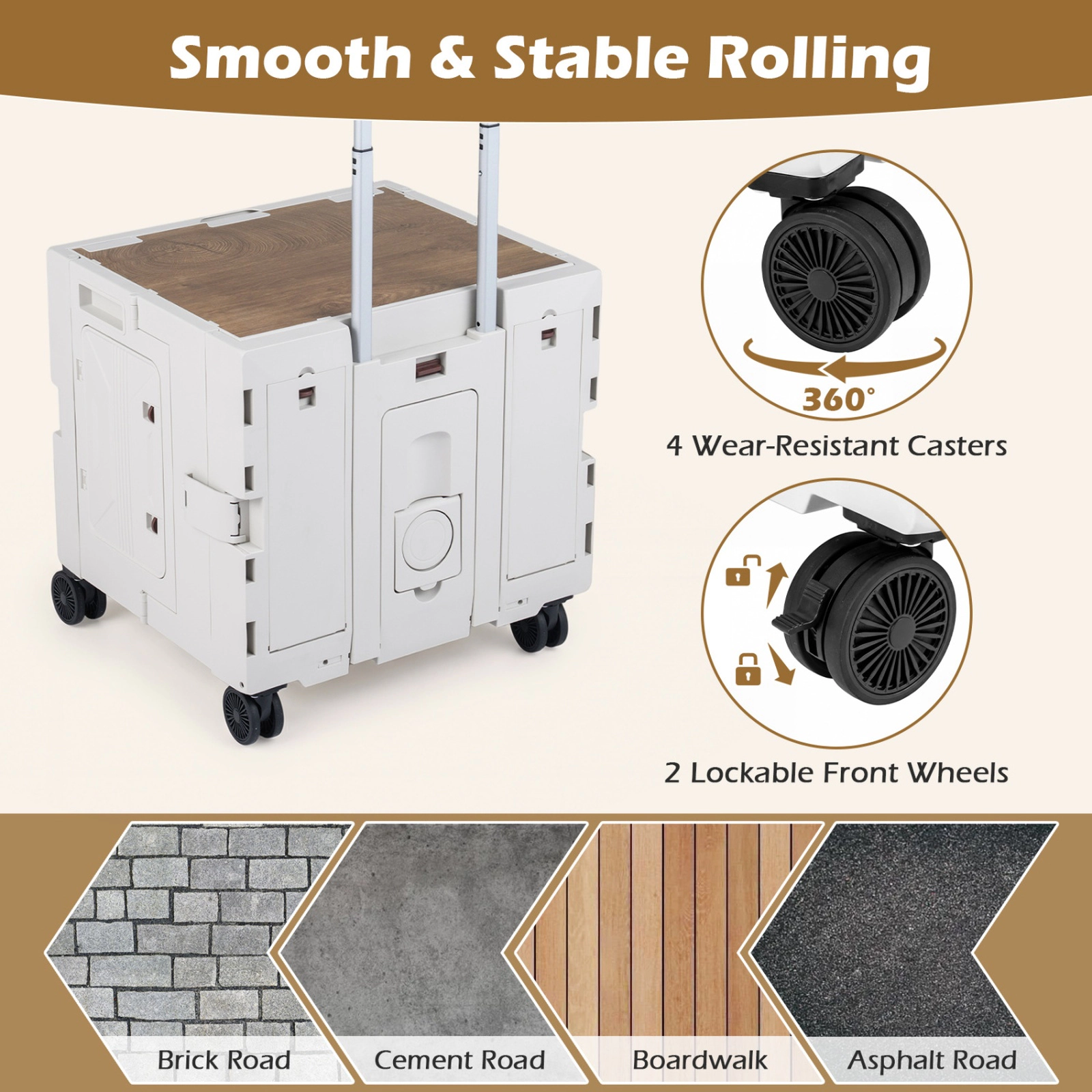 SUGIFT Foldable Utility Cart 4 Wheels Telescoping Handle 66-lb Lid Capacity 20-37-in Handle 20 x 17 x 20-in White