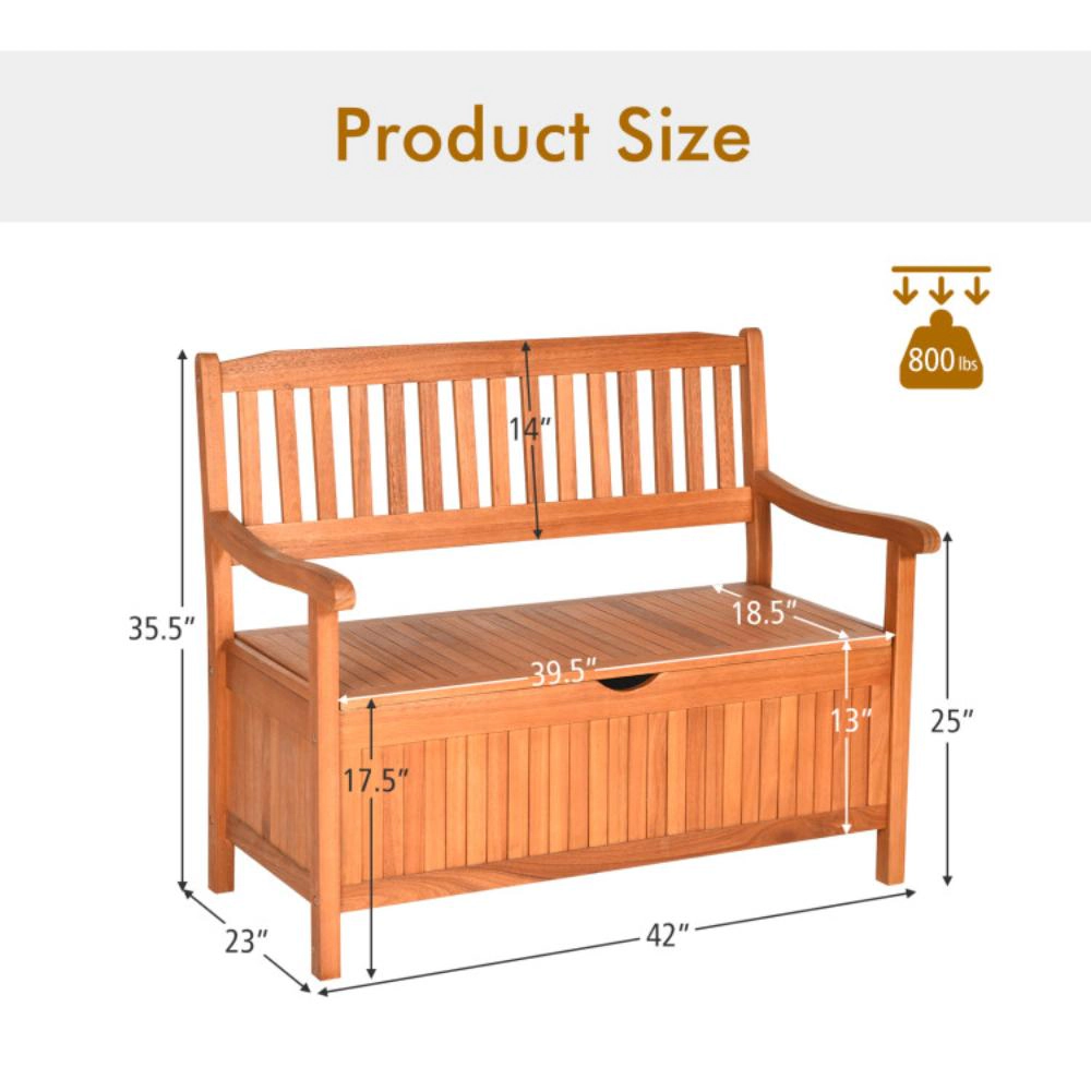 Hivvago 33 Gallon Wooden Storage Bench With Liner For Patio Garden Porch