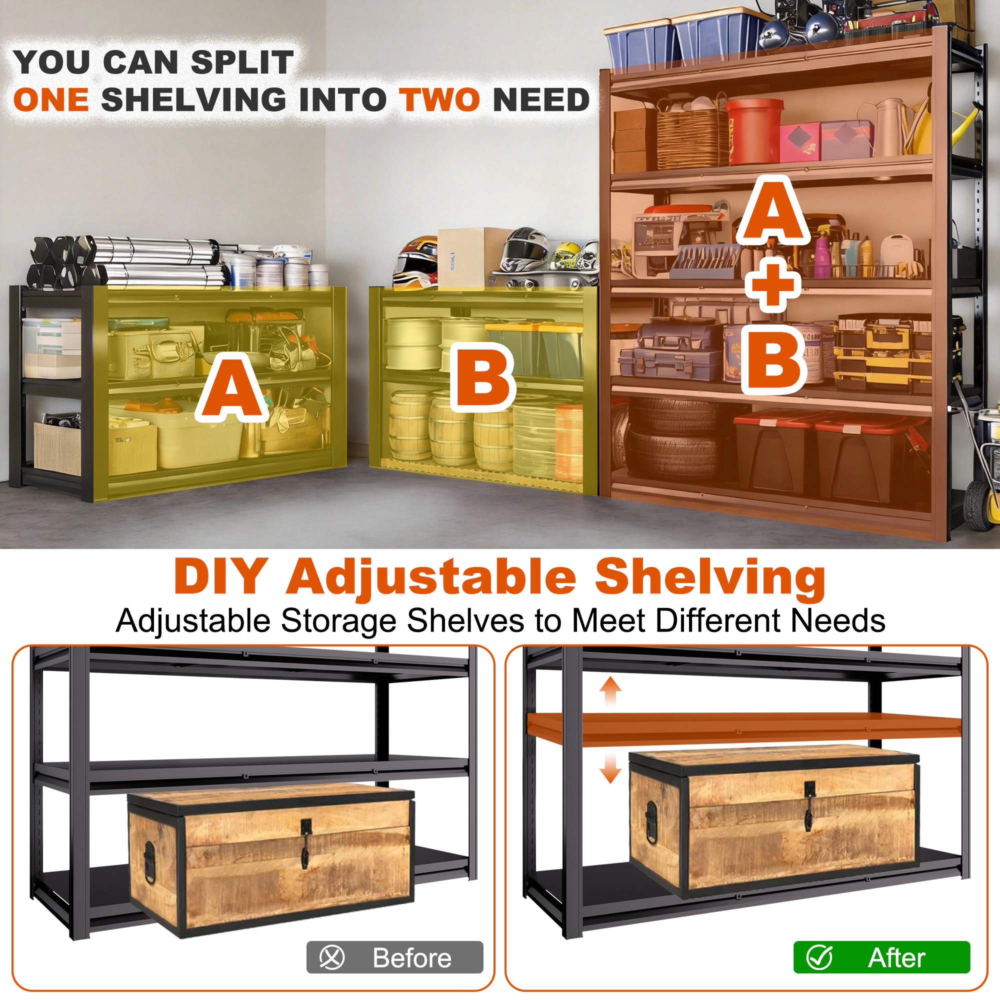 Flynama 5-Tier Freestanding Garage Shelving, Heavy Duty Steel, Adjustable