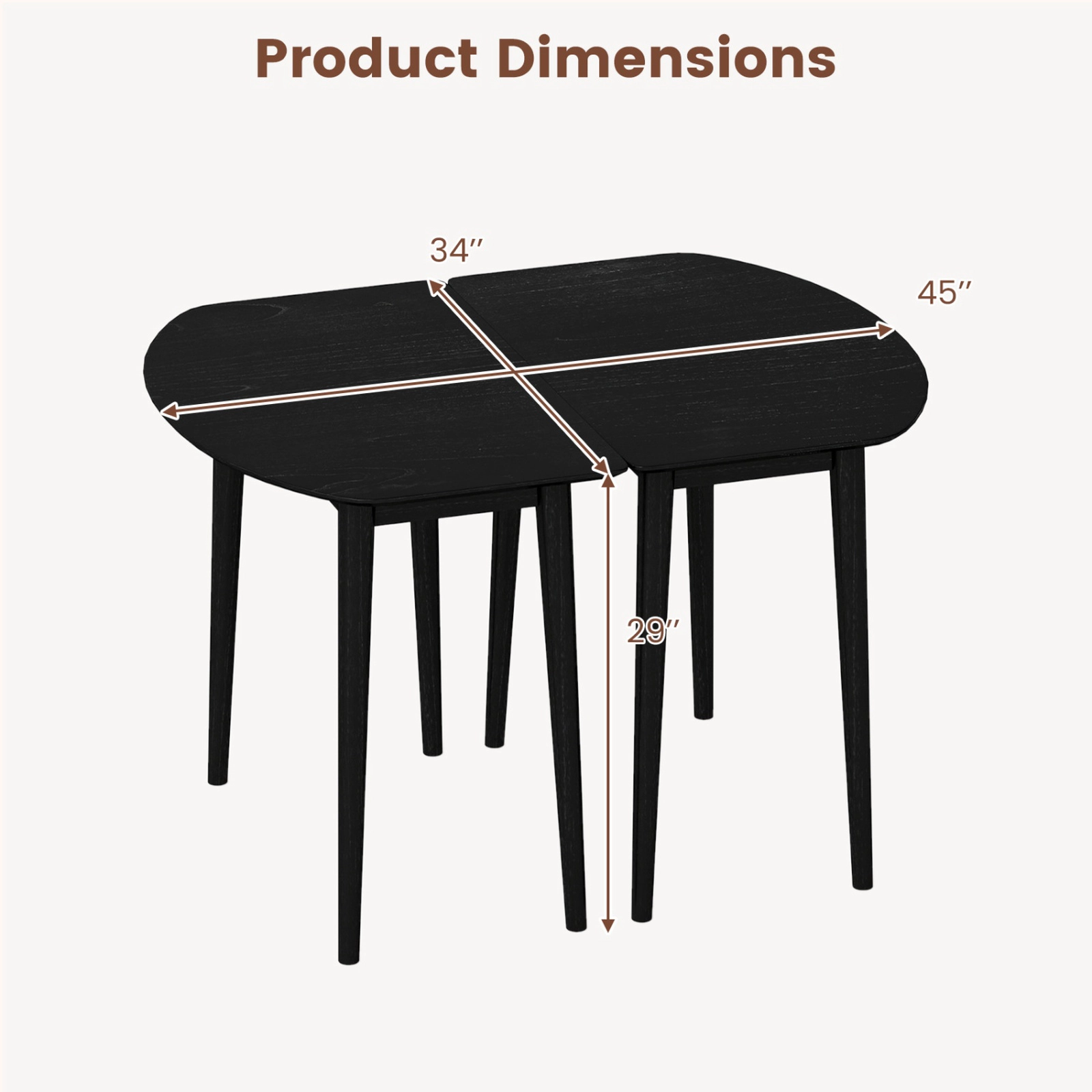 SUGIFT Black Modular Oval Dining Table Set, 2 Half-Round Tables for 4 to 6