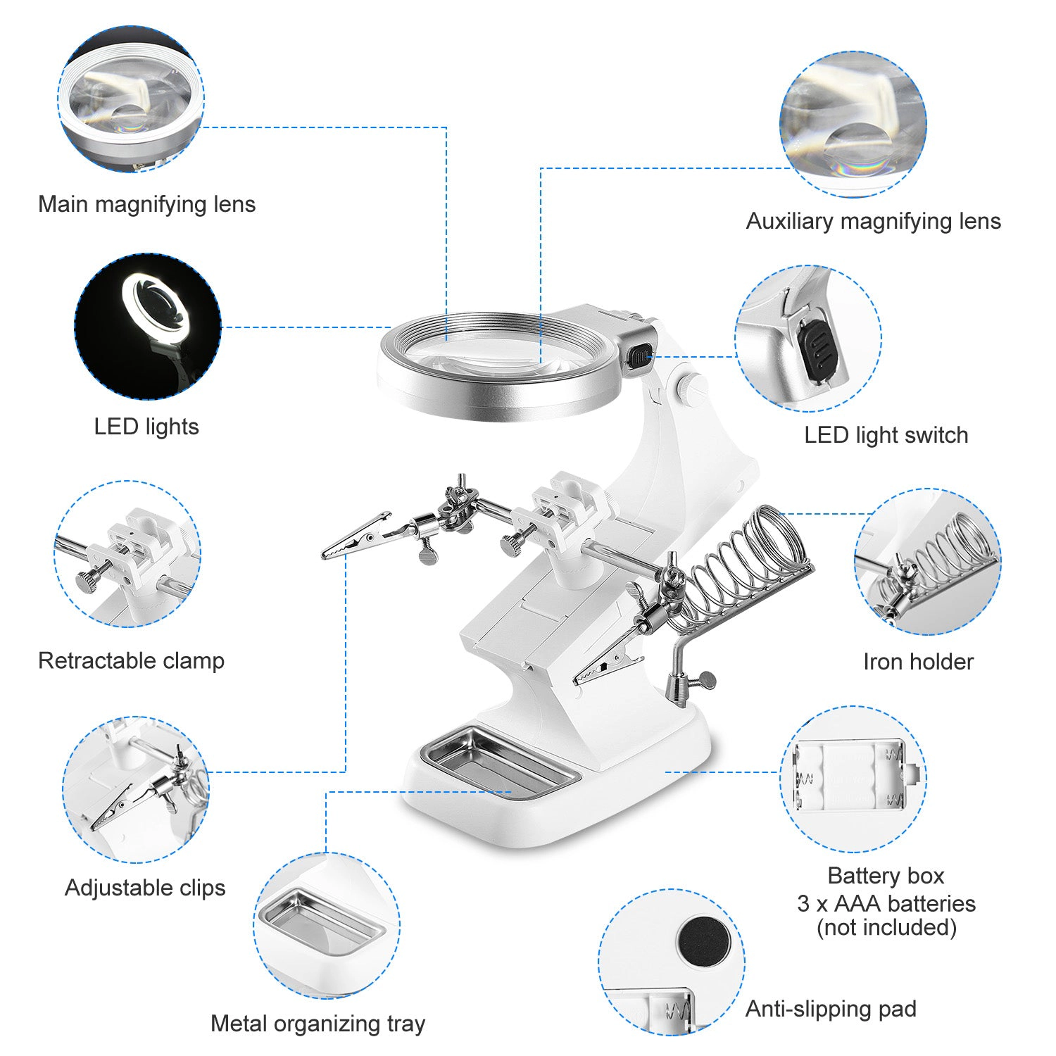 GBruno LED Magnifying Glass With Helping Hands Stand