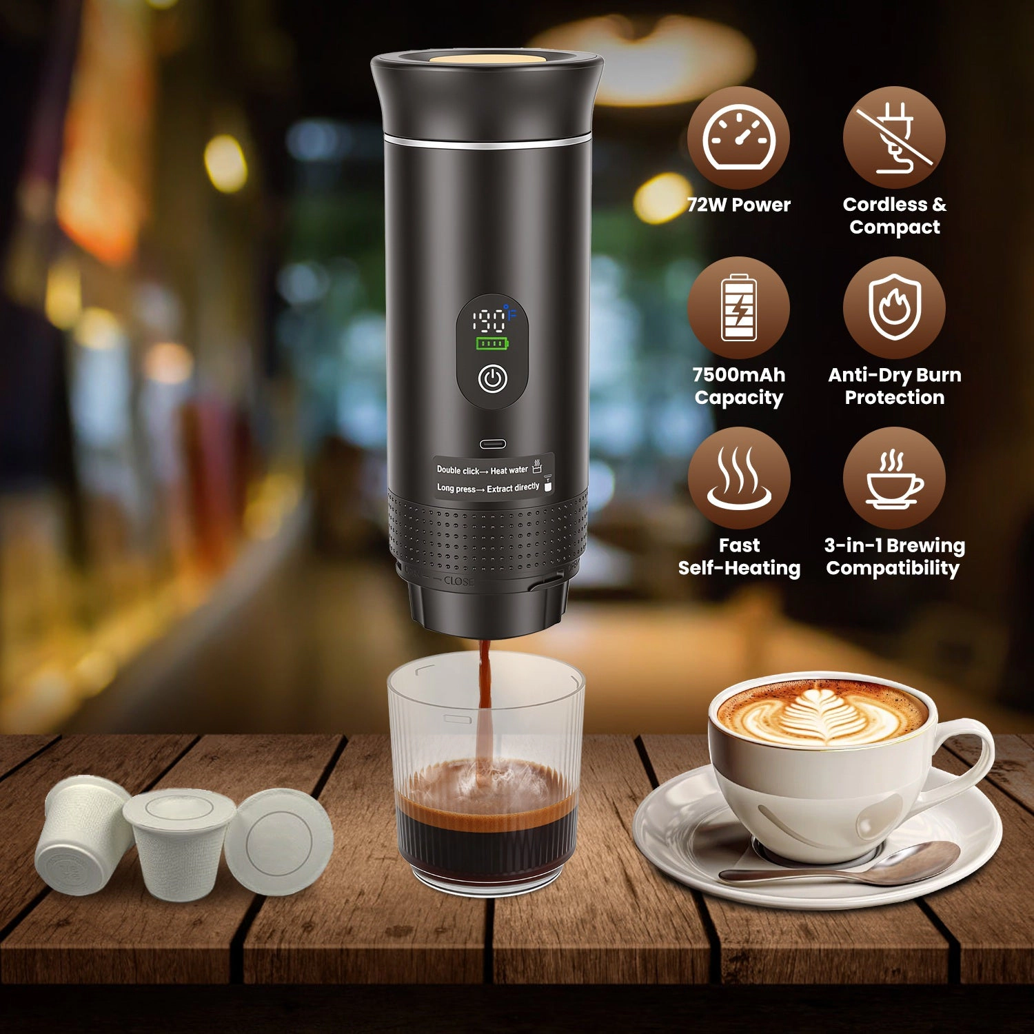 GBruno 3-in-1 Self-Heating Portable Espresso Machine