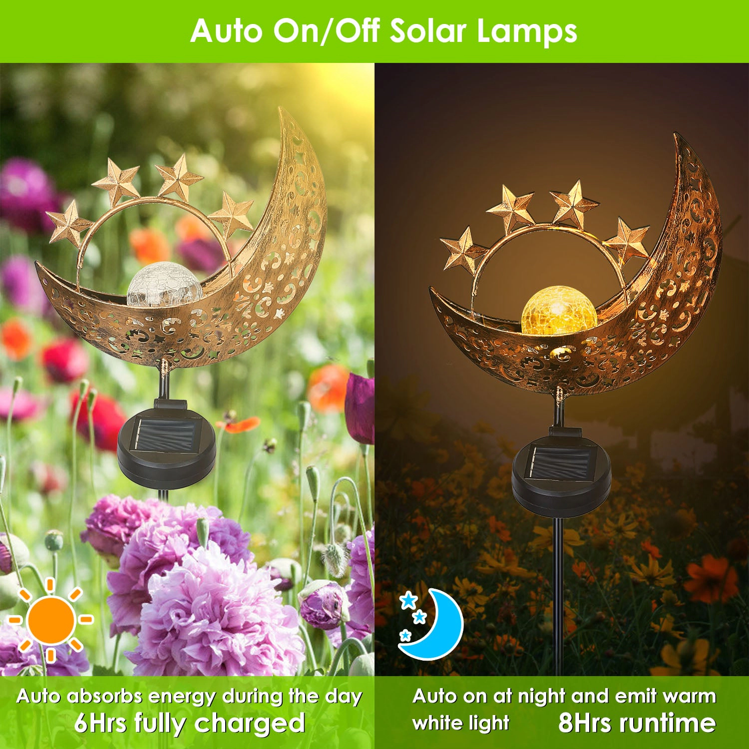 GBruno Solar Moon Star Garden Stake Light 2-Pack