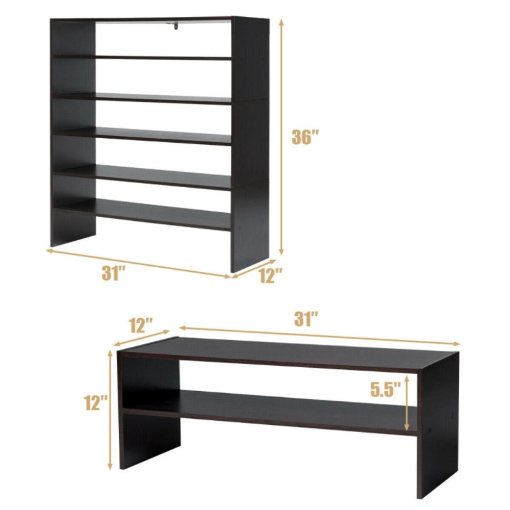 Hivvago 3 Pieces 31-Inch Stackable Multi-Shape Shoe Rack