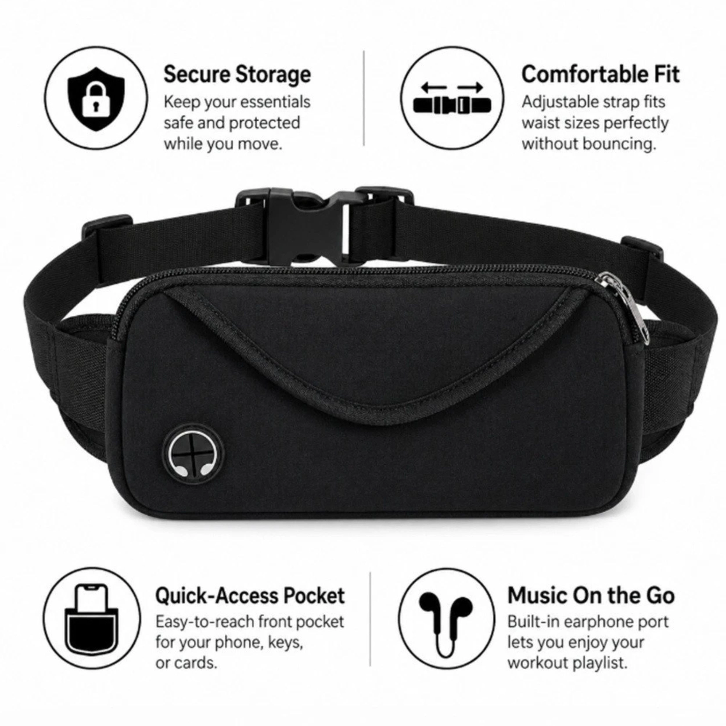 Home Collection Adjustable Running Belt Water Resistant Waist Pack Fanny Bag