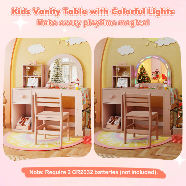 Hivvago Kids Vanity Table And Chair Set With Lighted Mirror For Aged 3+ Years Old