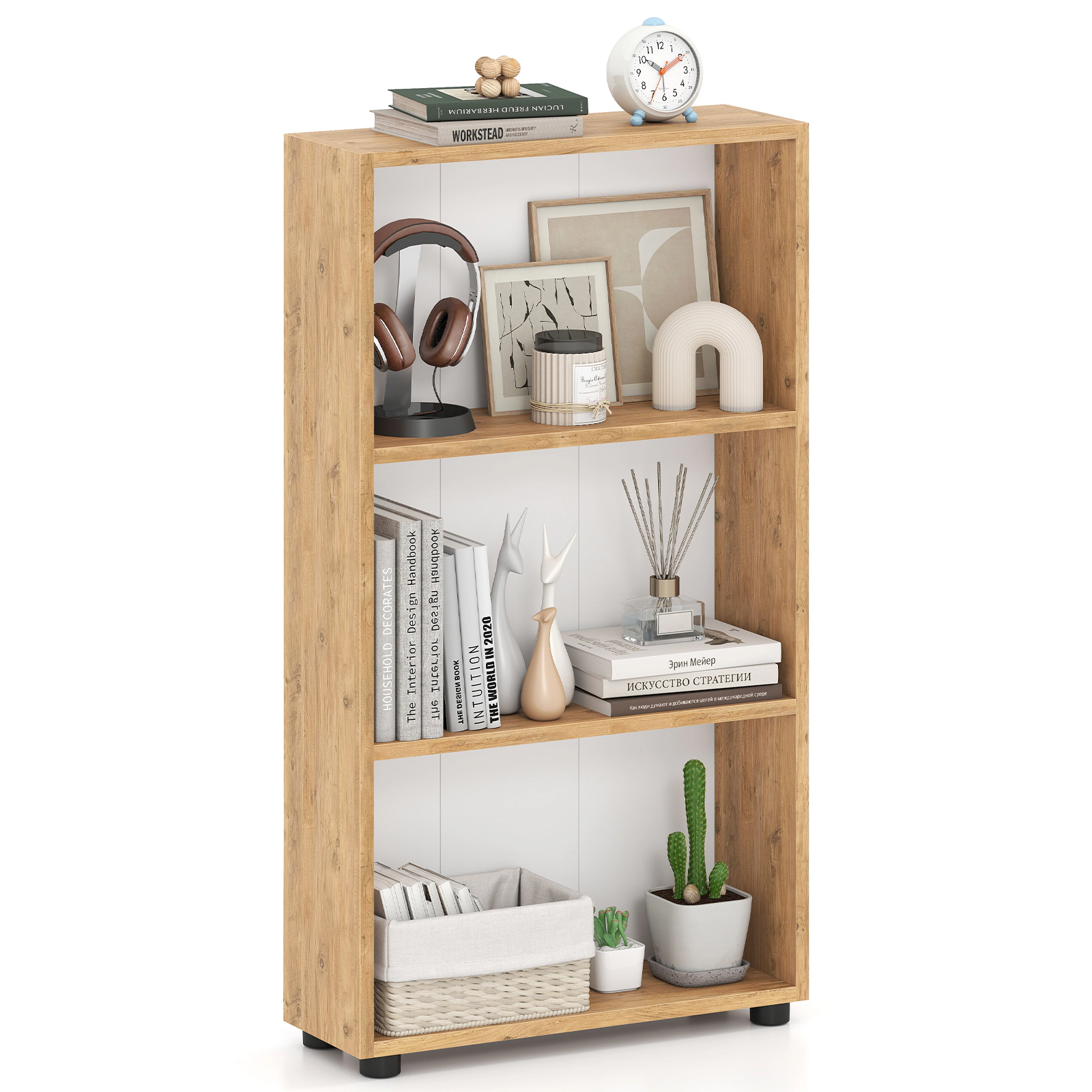 Costway 42'' Bookshelf 3-Tier Bookcase w/Anti-Tipping Kit for Living Room Home Office White