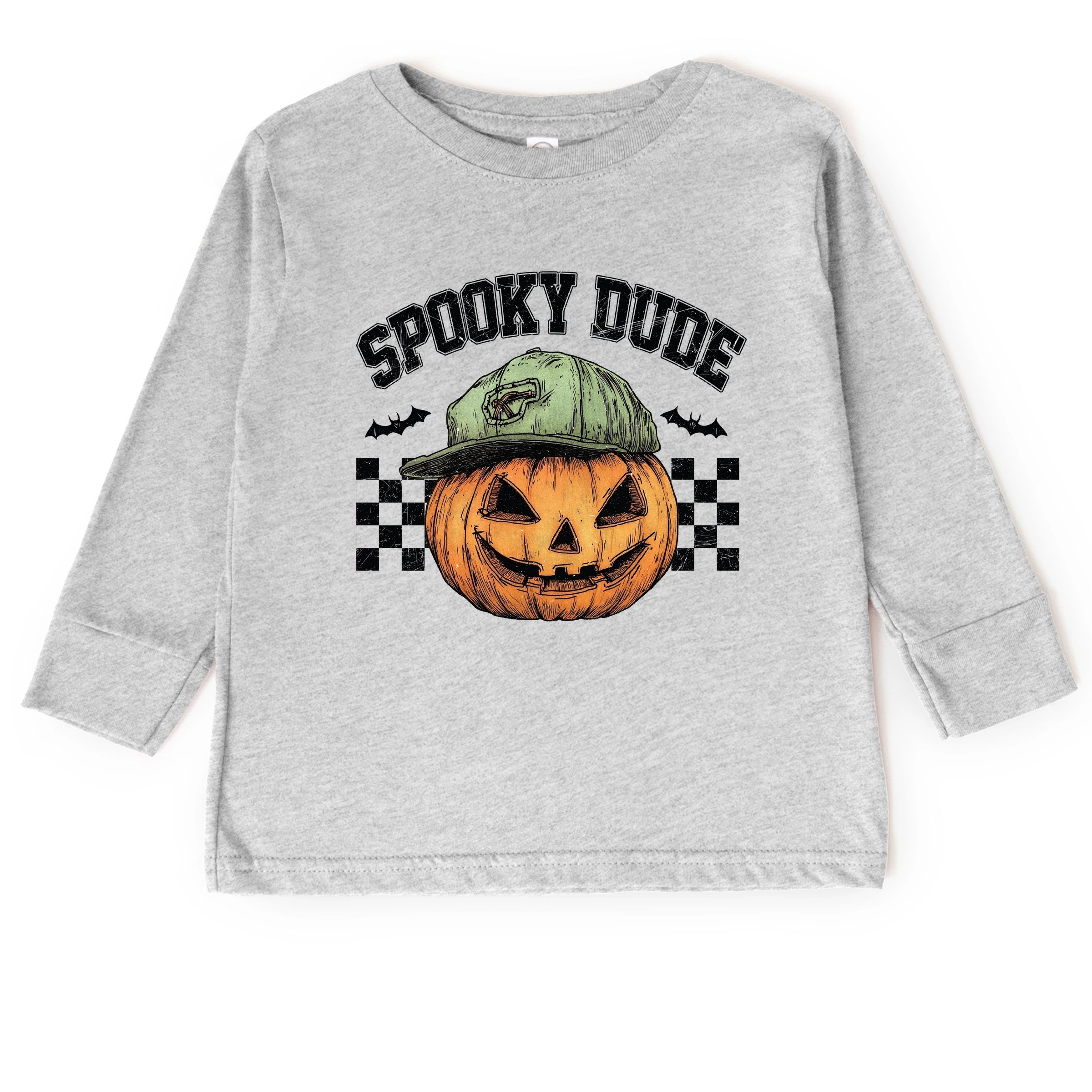The Juniper Shop - Toddler Long Sleeve Graphic Tee Spooky Dude Checkered Pumpkin