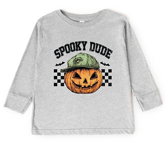 The Juniper Shop - Toddler Long Sleeve Graphic Tee - Spooky Dude Checkered Pumpkin