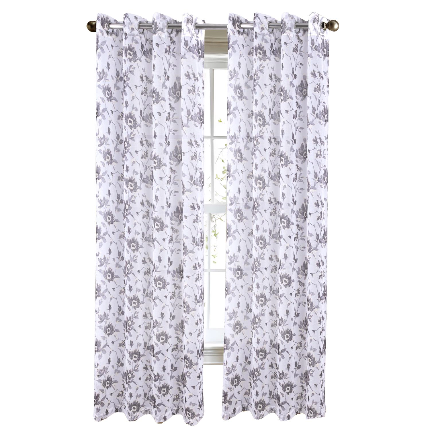 RT Designers Collection Meadow Grommet Metallic Sheer Printed Doily Curtain Panel 54" x 95" Grey
