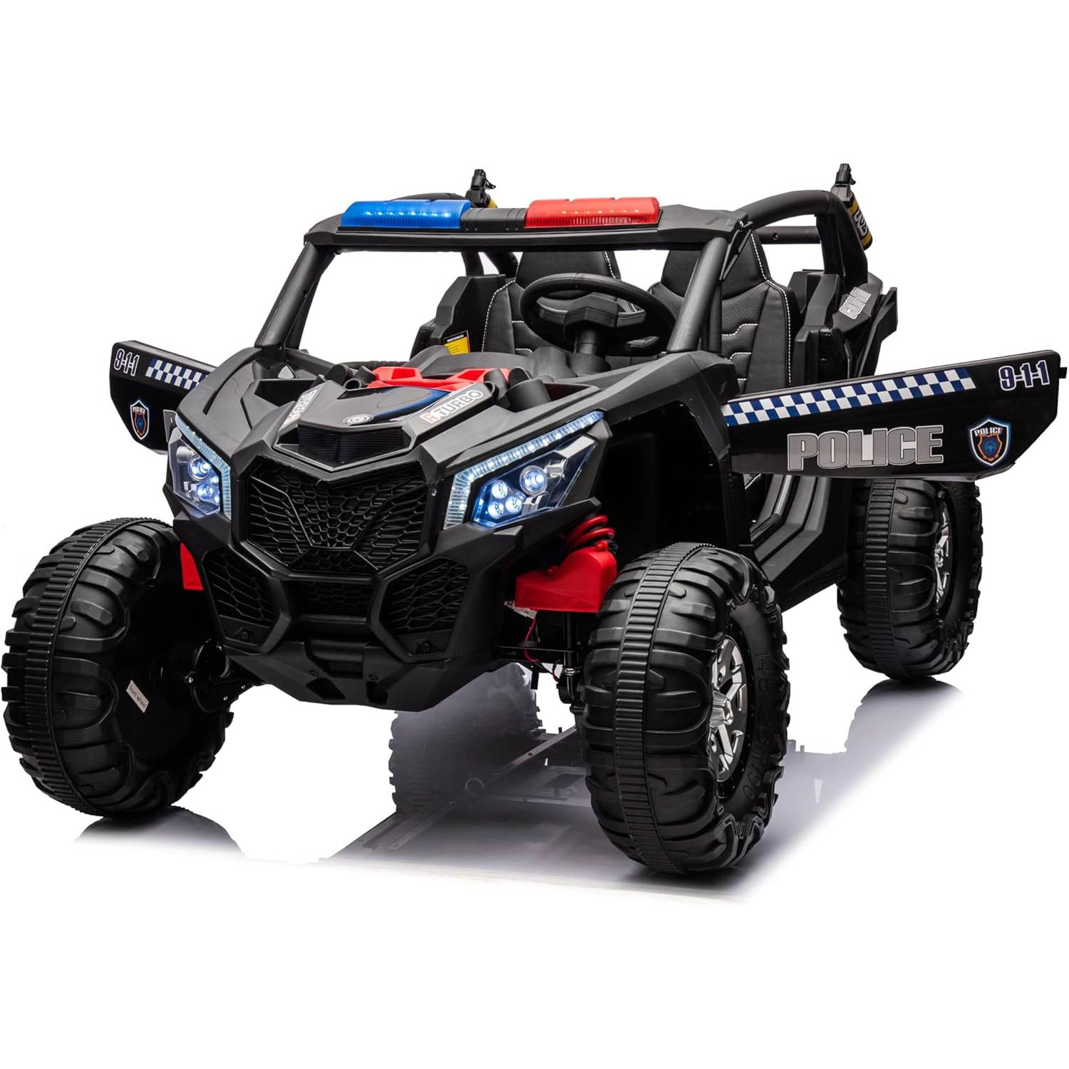 Enjyam 24V 2-Seater Kids UTV, 4WD Ride On Car w/Remote, 4×75W Motors, Leather Seats, Suspension, Music & LED Lights