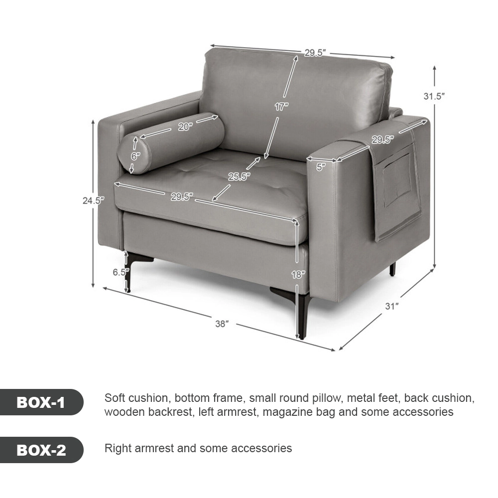 Hivvago Stylish Accent Armchair with Bolster Pillow and Integrated Side Pocket Storage