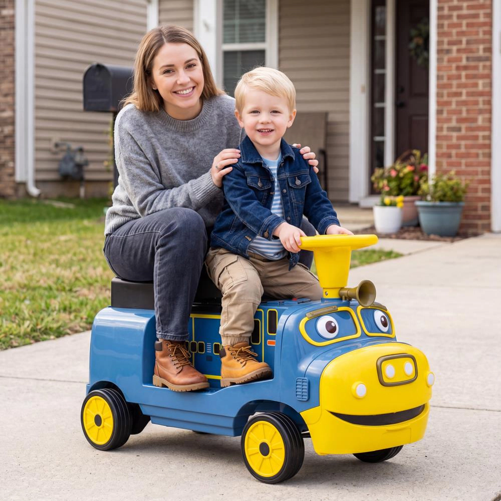 Hivvago 12V Kids Ride on Train 3-Seater with Detachable Carriage Licensed Chuggington