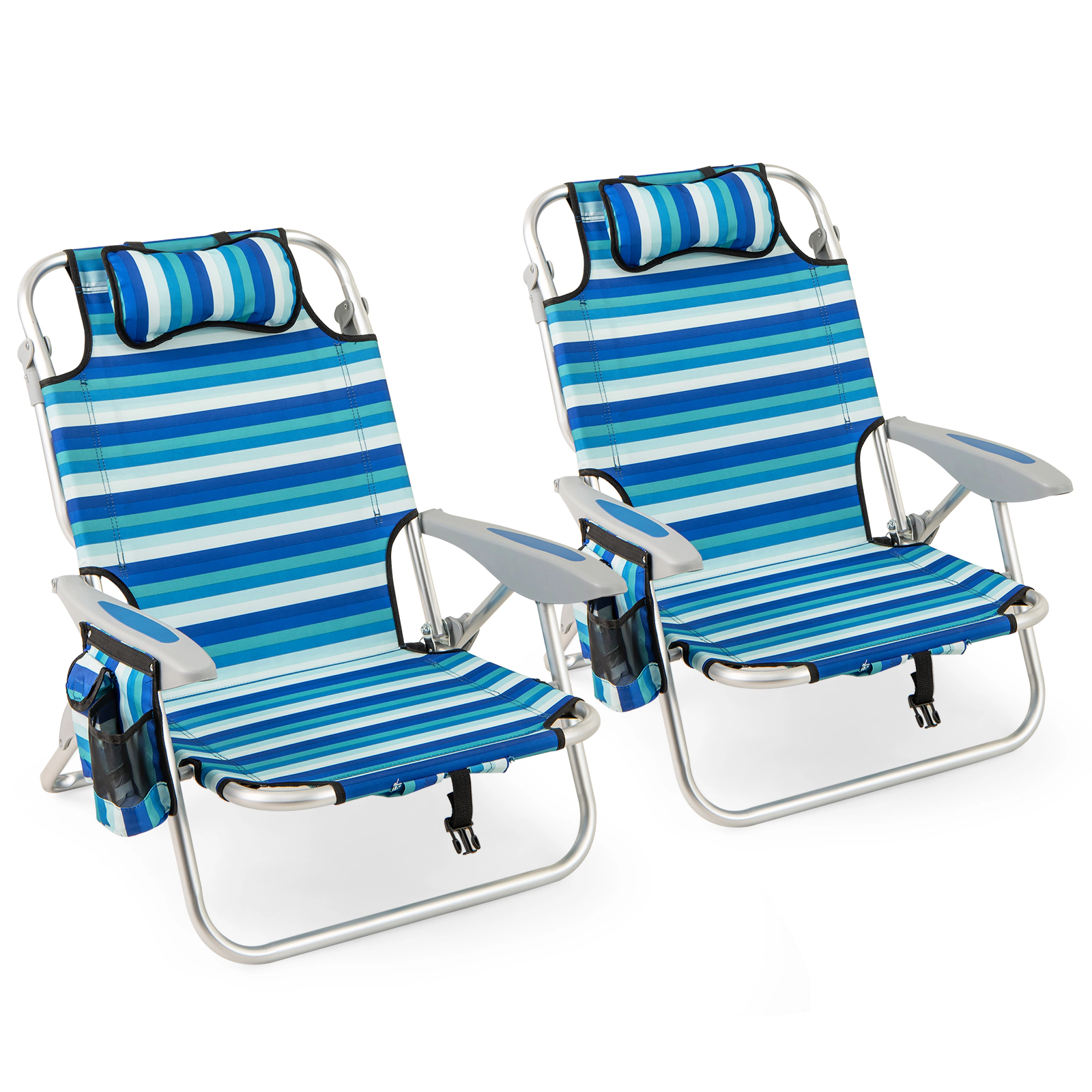 SUGIFT Set of 2 Folding Beach Chairs Blue with 4 Position Backrest and Aluminum Frame