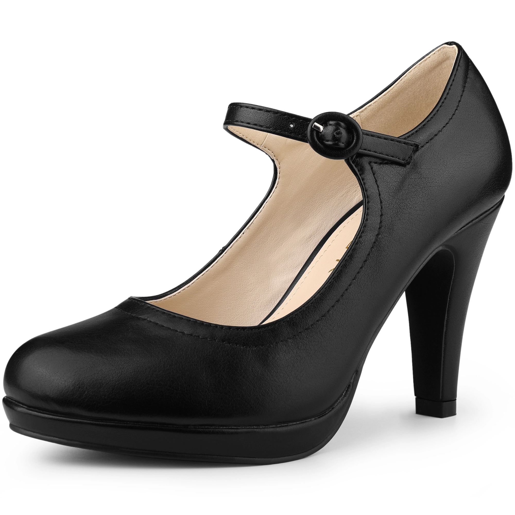 BLISSFUL STEP Women Platform Round Toe Ankle Strap Mary Jane Pump Shoes