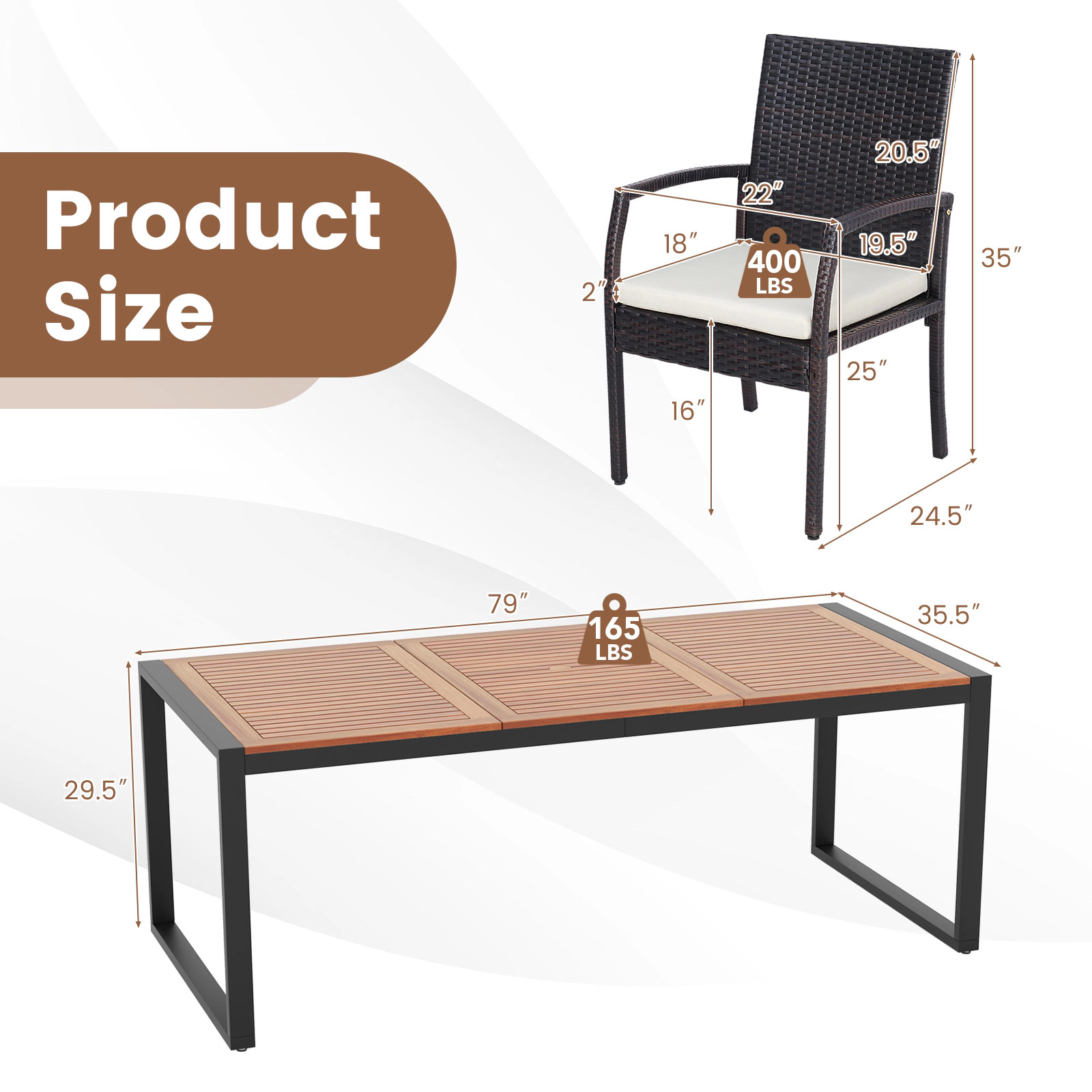 SUGIFT 79-in Acacia Wood Patio Dining Table for 8 with Umbrella Hole