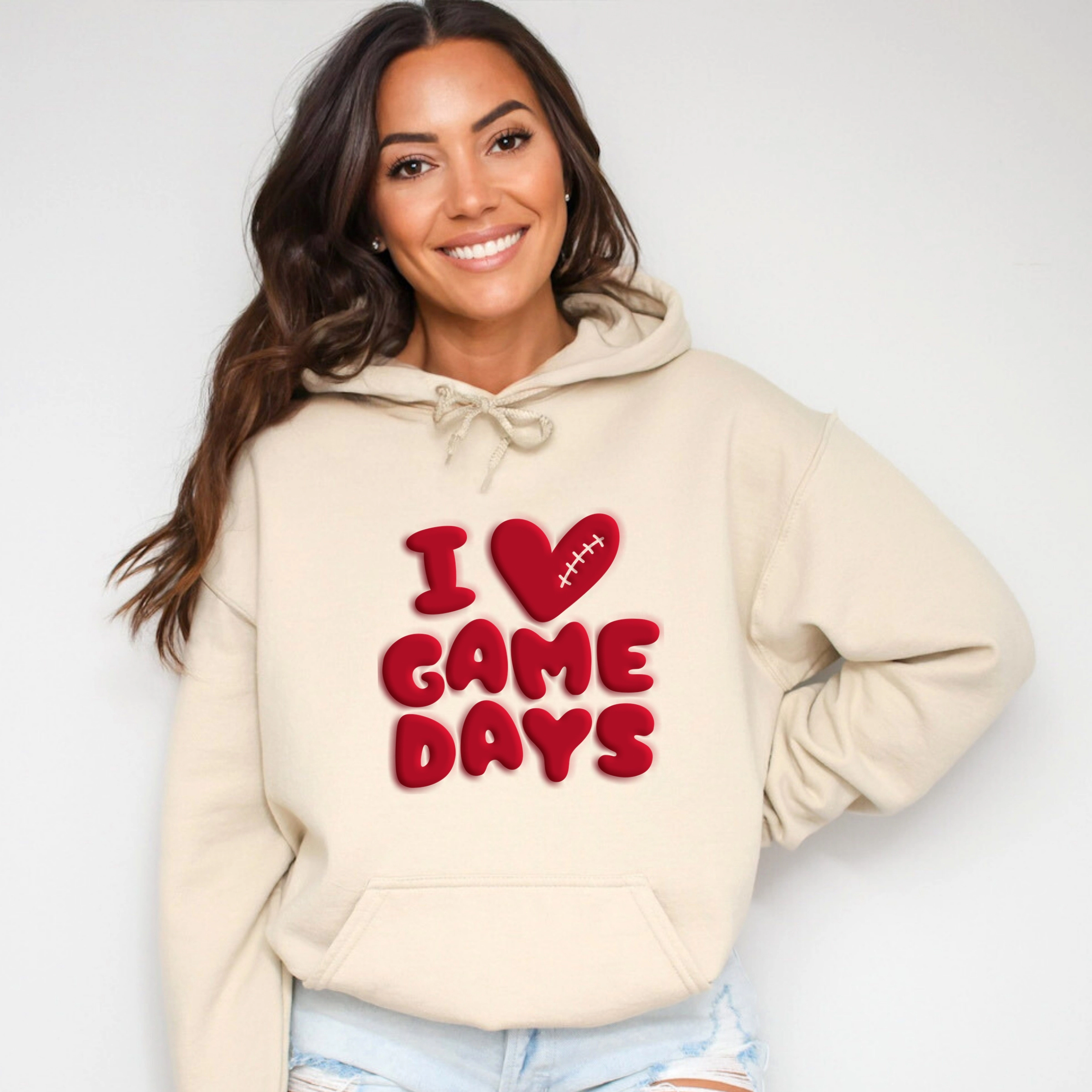 Simply Sage Market - Women's Graphic Hoodie I Love Game Days Puff Print