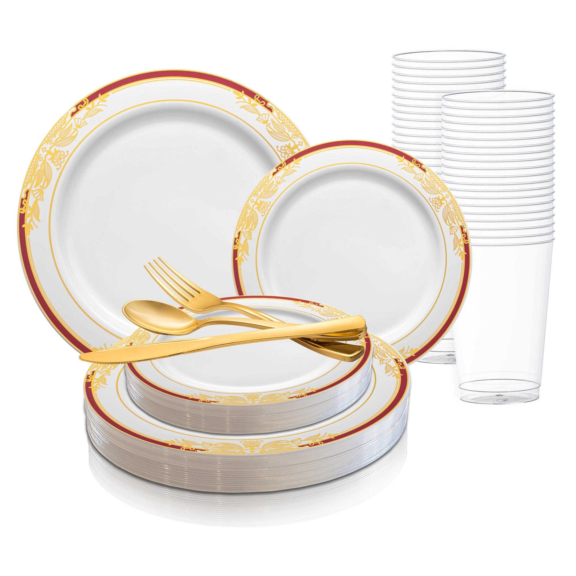 Smarty Had A Party White with Burgundy and Gold Harmony Rim Plastic Wedding Value Set