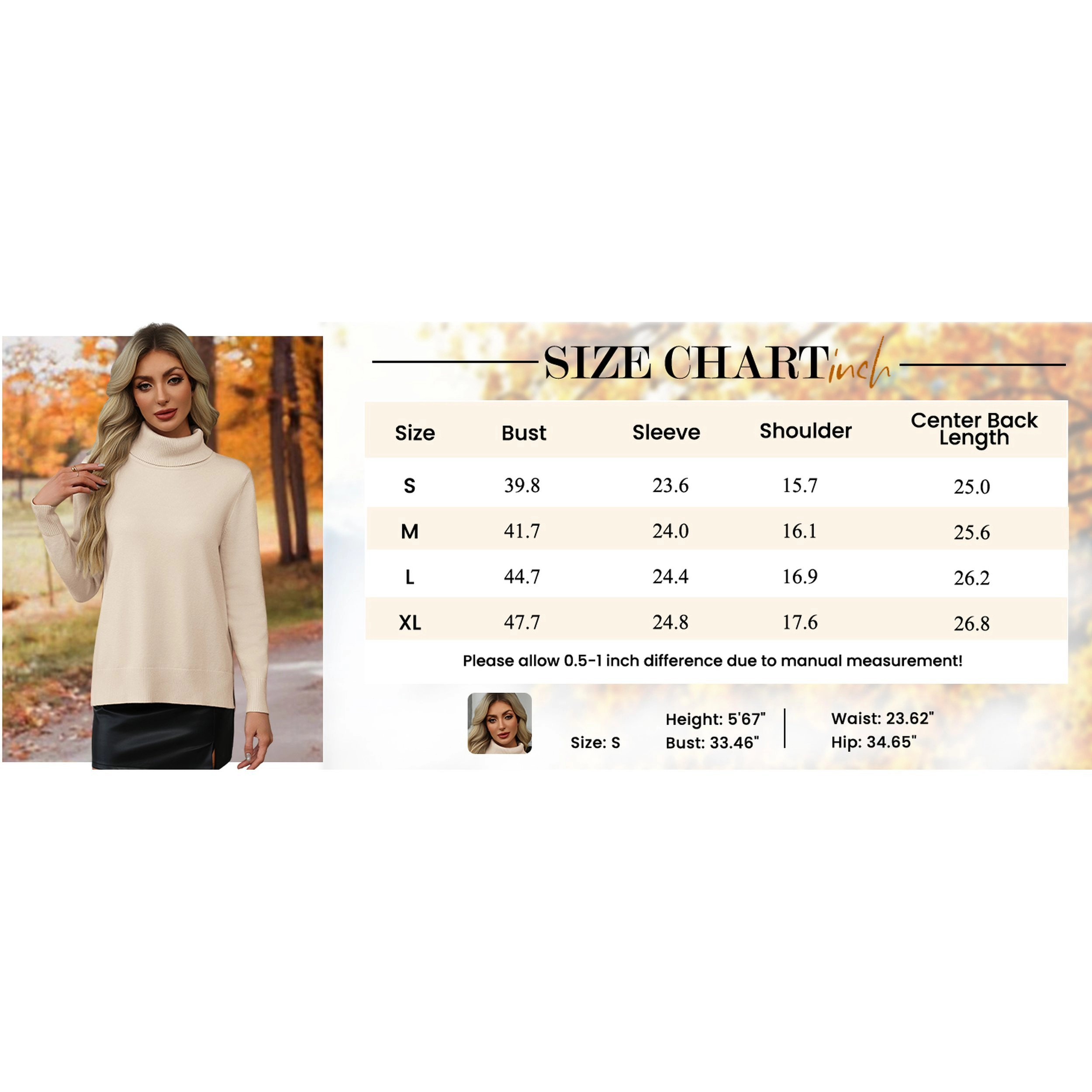 Zeagoo Women's Turtleneck Long Sleeve Split Hem Chunky Knit Pullover