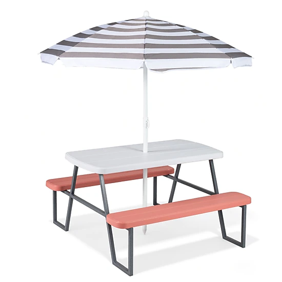 SUGIFT Kids Picnic Table with Benches Pink Seats 4 with Removable Umbrella