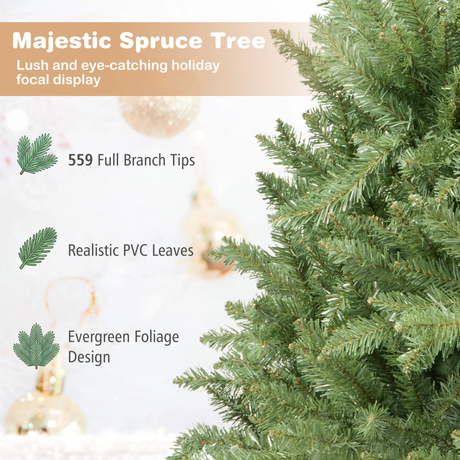 LJG Artificial Christmas Tree with Easy-Setup Hinges