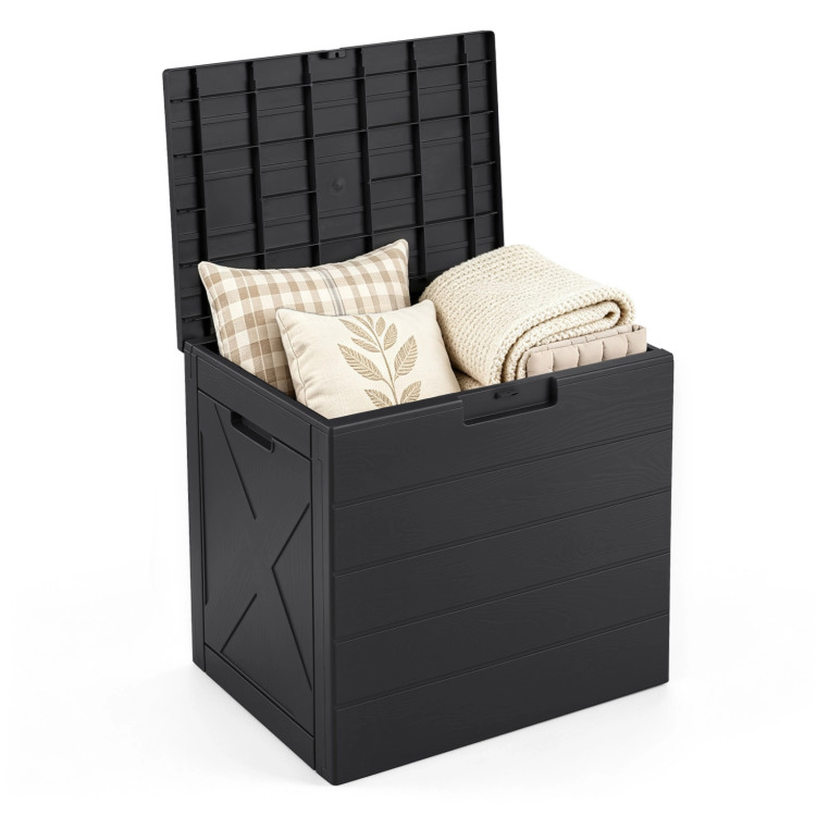 SUGIFT 25 Gallon Outdoor PP Storage Bin Deck Box with Lock Hole Carry Handles 110-lb Lid Capacity 22-in Wide Black