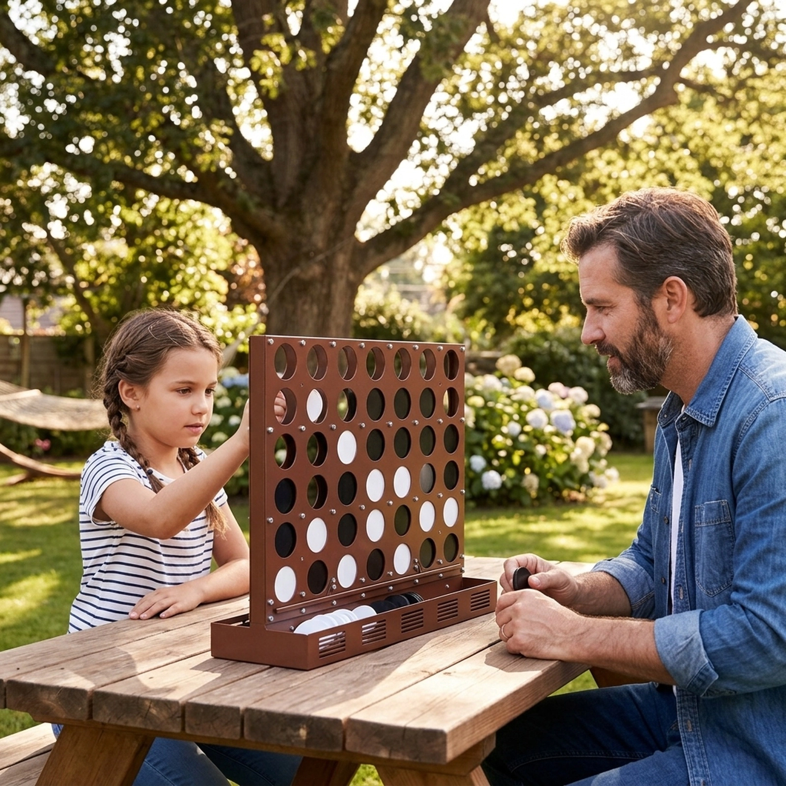 SUGIFT Walnut Wall Mounted Metal Connect 4 Game with Acrylic Discs and Quick Release Reset 28.5-in W 23-in H