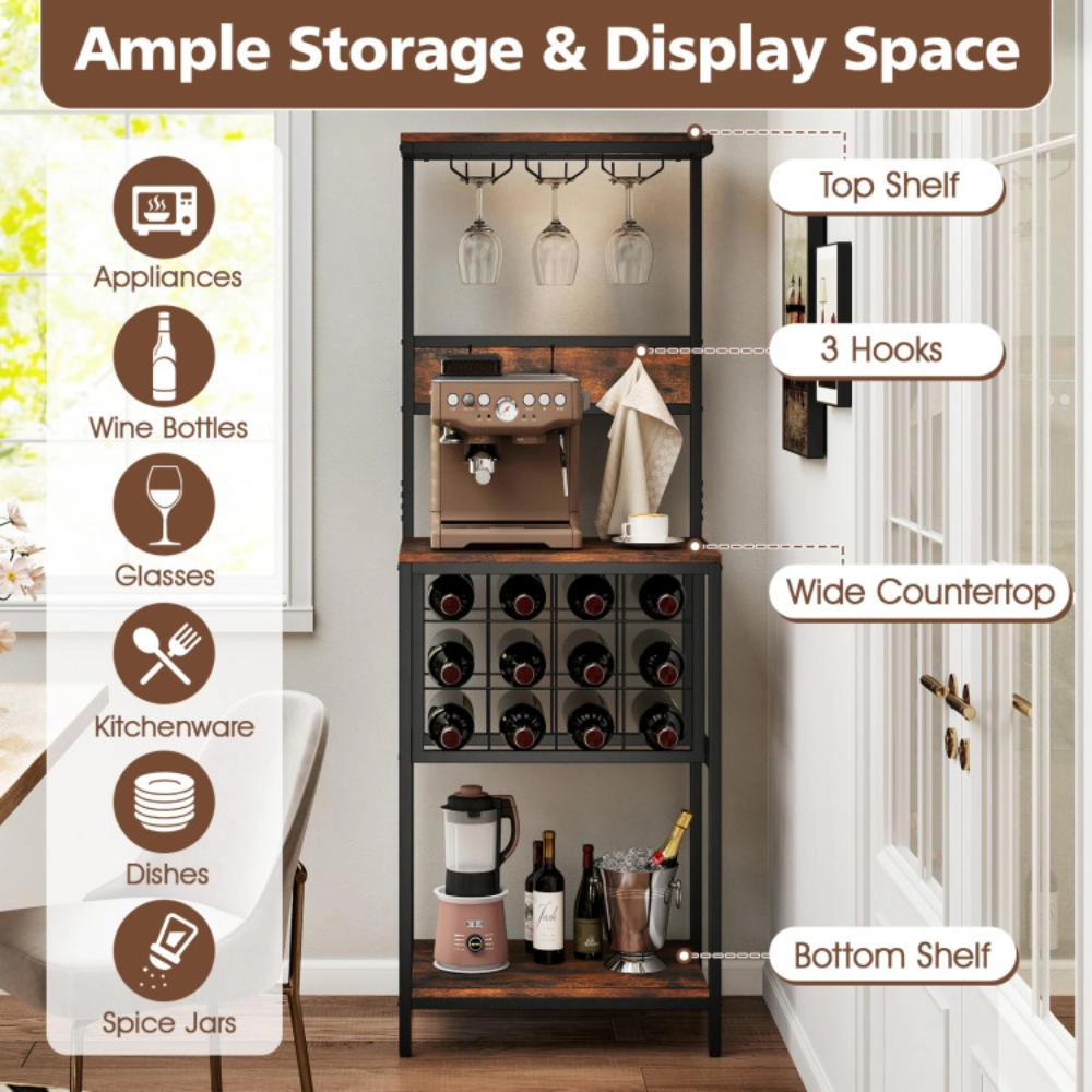 Hivvago Wine Rack Bar Cabinet with Built-In Glass Holder and Shelves