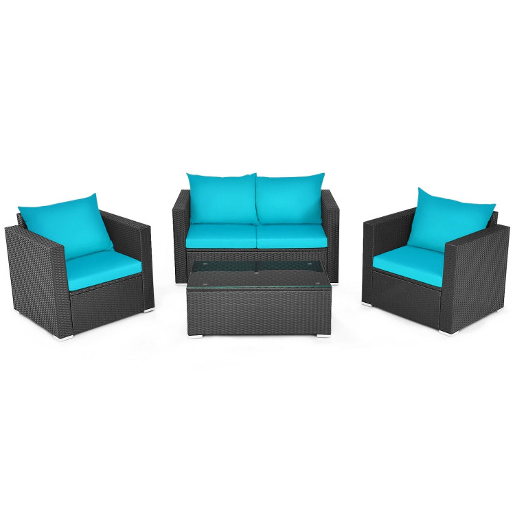 Hivvago 4 Pieces Patio Rattan Conversation Set With Padded Cushions