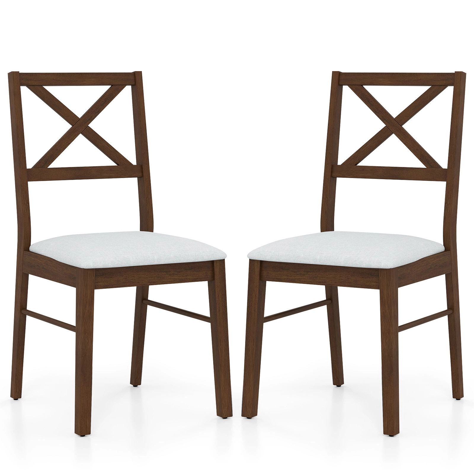 SlickBlue Brown Set of 2 Fabric Dining Chairs Rubber Wood Frame Kitchen Side Chairs