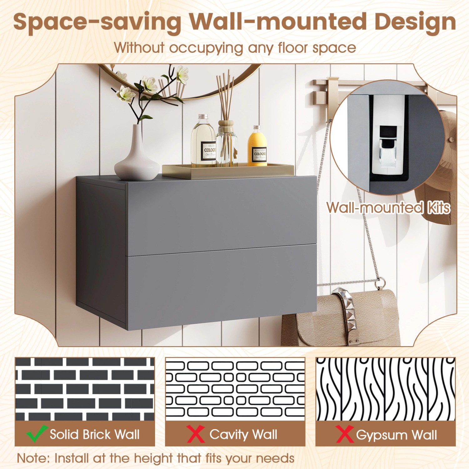 Hivvago Floating Nightstand With 2 Storage Drawers Wall Mounted For Bedroom