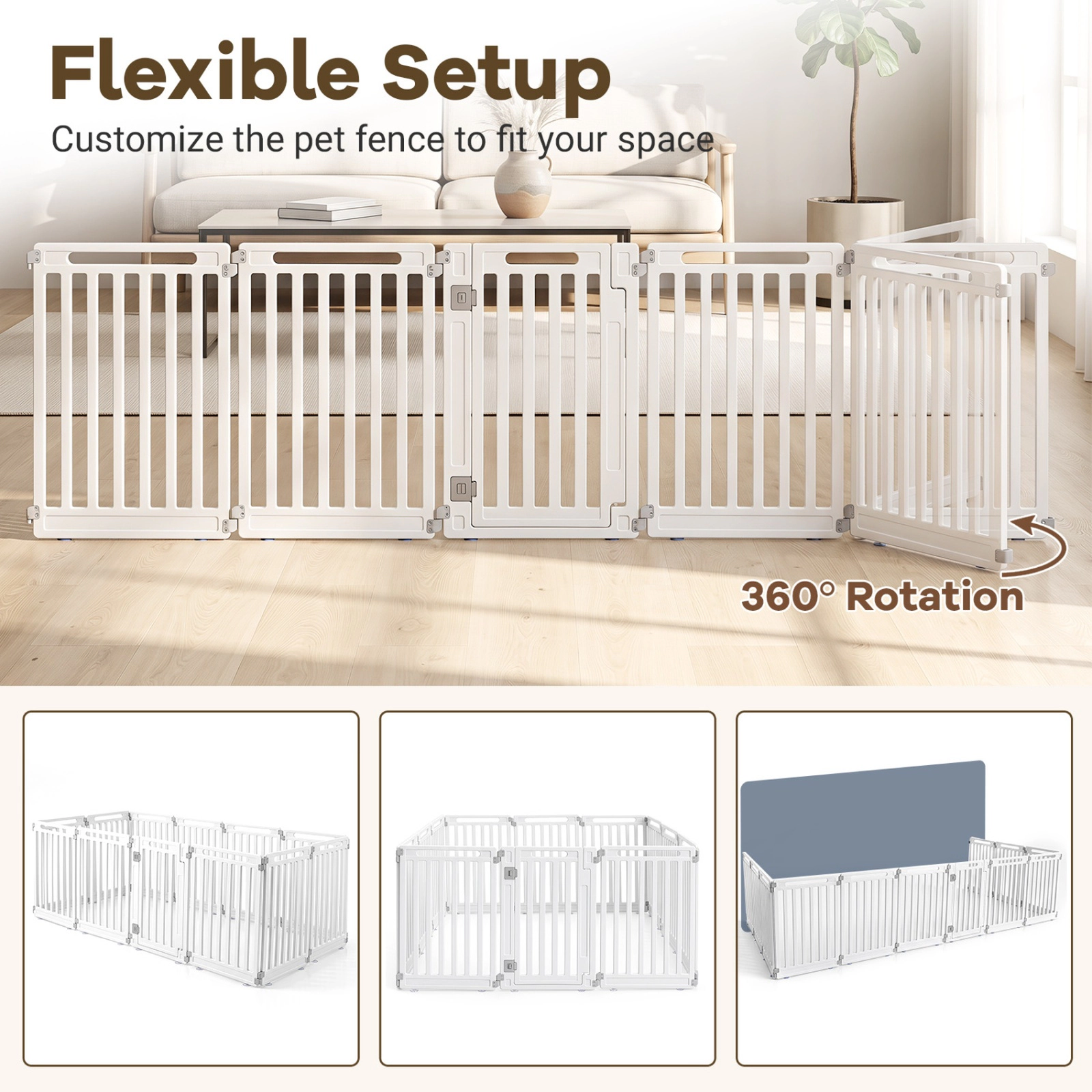 SUGIFT White 31.5-in Indoor Outdoor Dog Playpen with 12 HDPE Panels Double Door Latches and Ground Stakes
