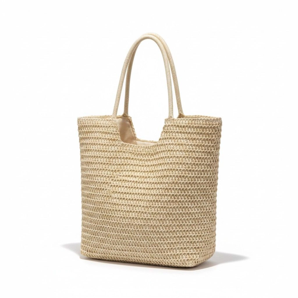 Alilang Women's Woven Straw Tote Bag with Shoulder Straps Lightweight Crochet Knit Everyday Carry Bag, Beige