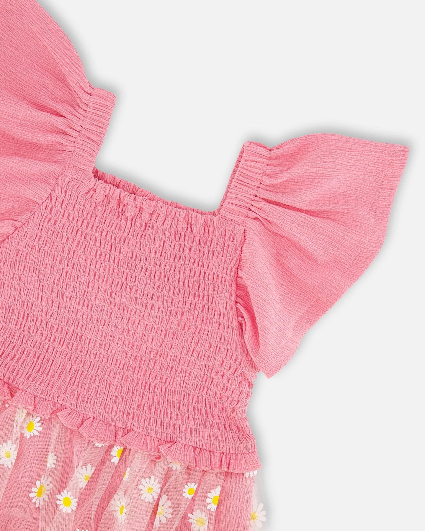 Deux par Girls Mesh and Crinkle Jersey Dress with Smocking
