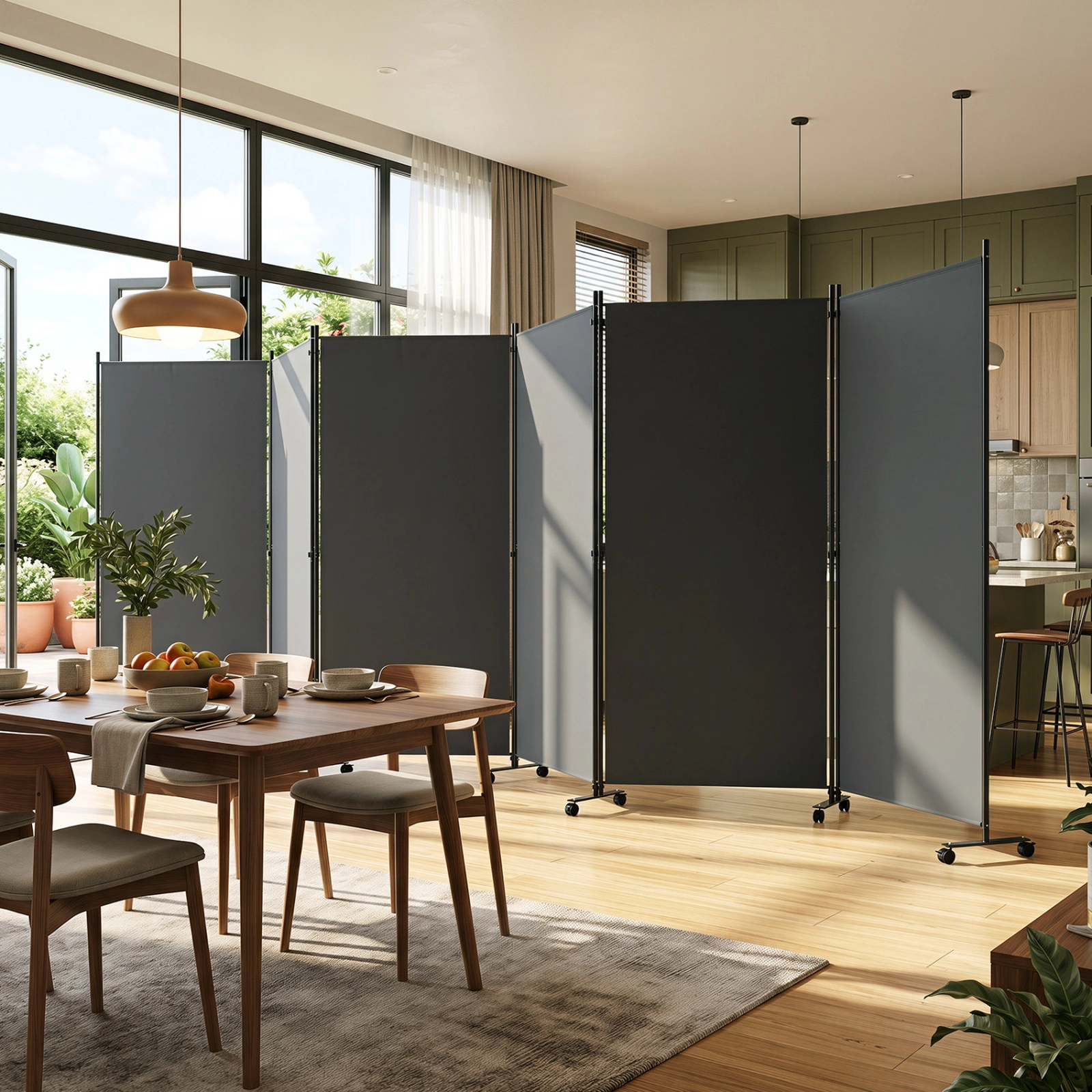 SUGIFT 6-Panel 205-in Wide Folding Privacy Screen Room Divider on Universal Wheels with 65.5-in Panels