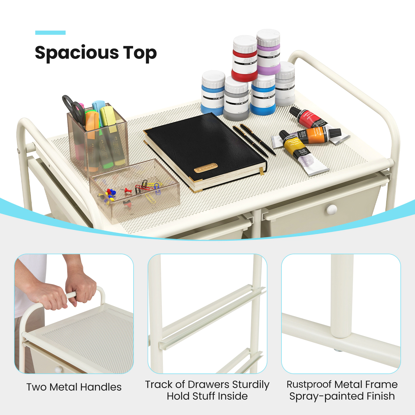 SUGIFT White 10-Drawer Rolling Storage Cart with Uniform 5-in Deep Drawers 26-in W 14.5-in D 34-in H