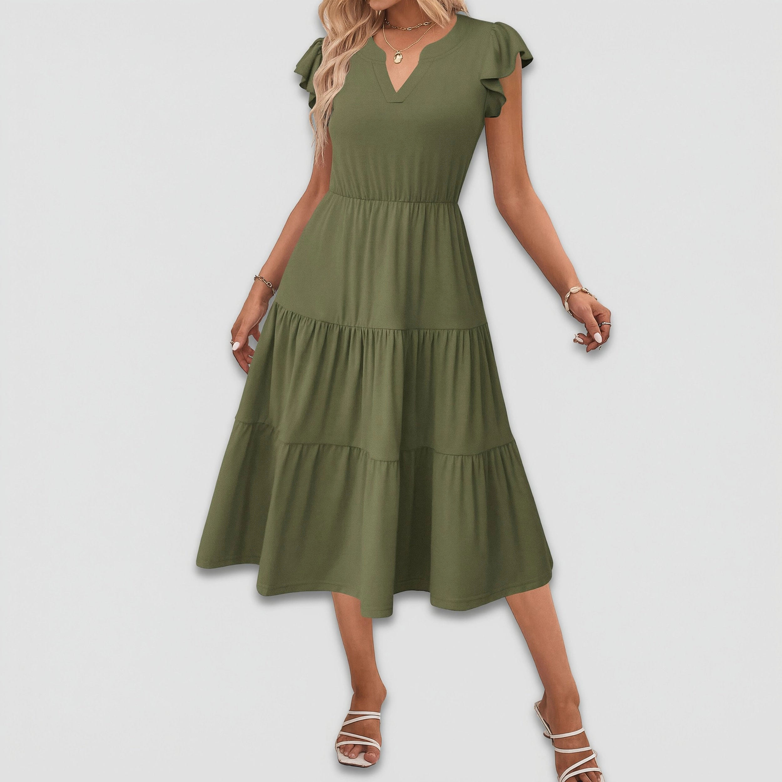 Zeagoo Women's V Neck Short Sleeve Midi Dress