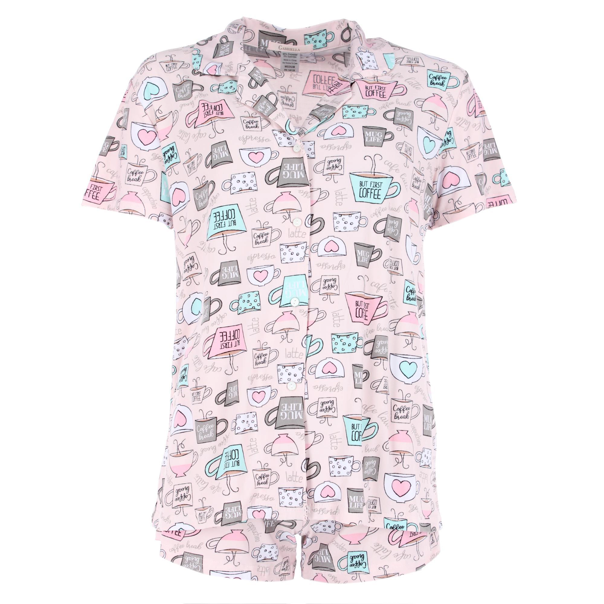 CTM Women's Coffee Notched Collar Short Pajama Set