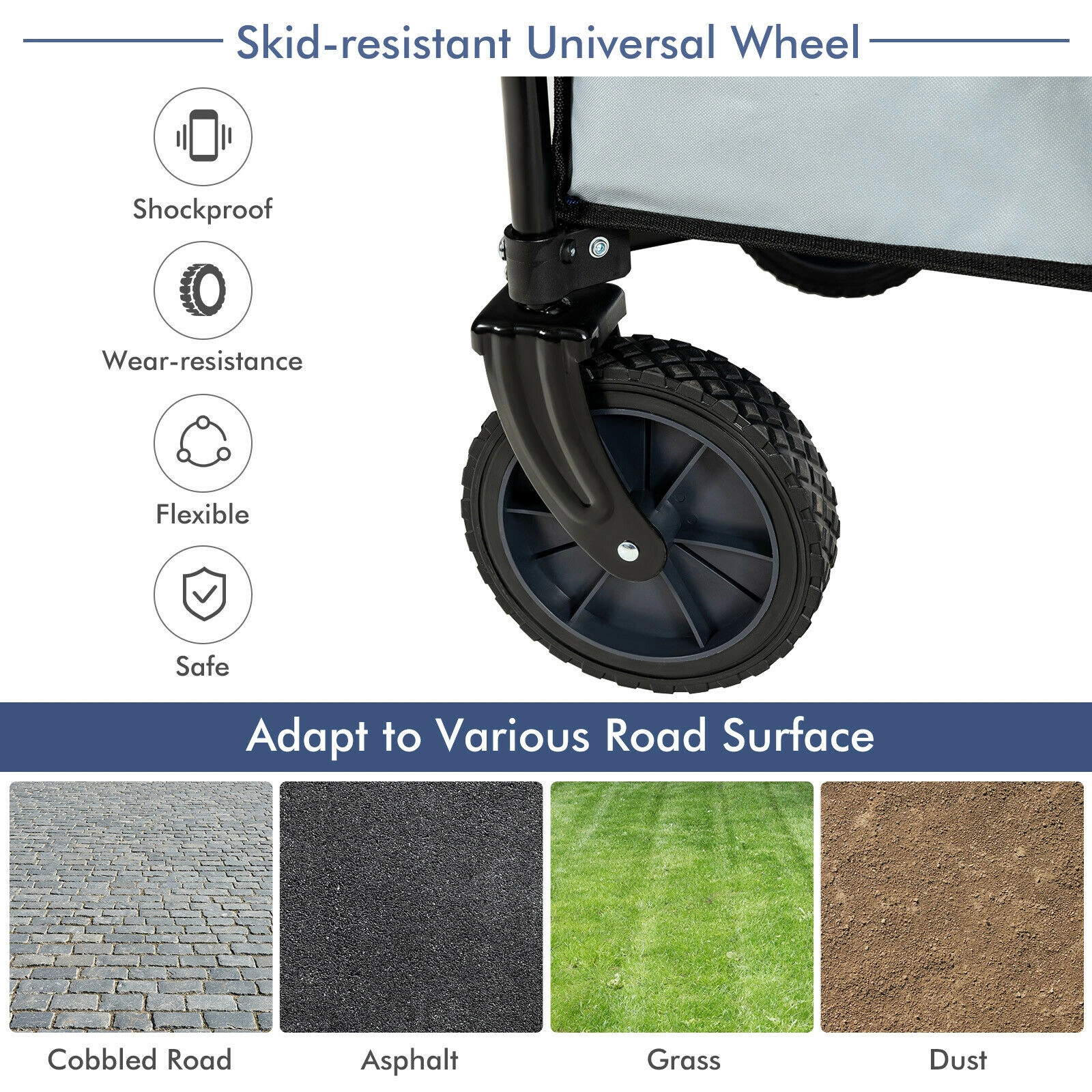 SUGIFT Folding Wagon Cart Gray with Adjustable Handle and 4 Universal Wheels