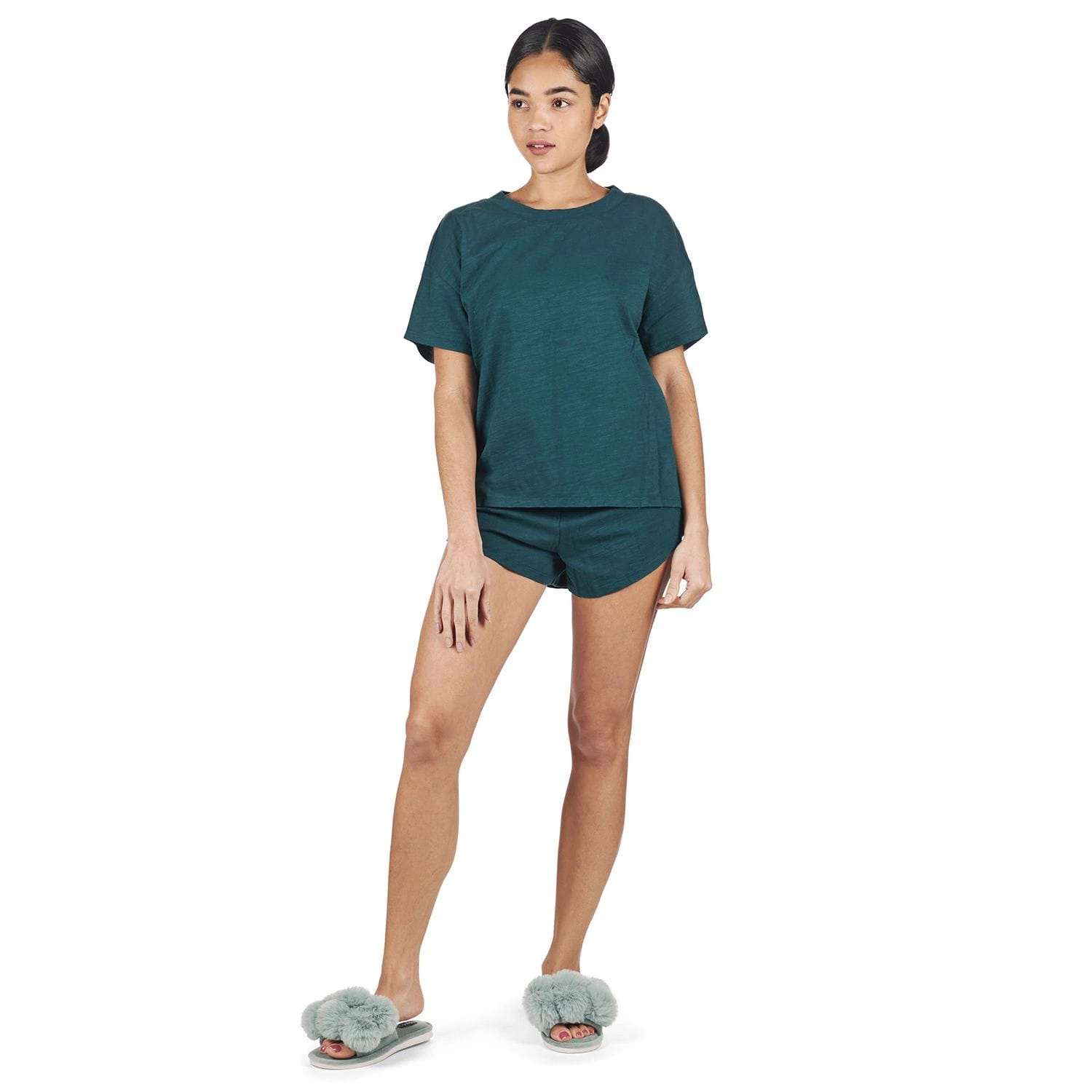 MeMoi Women's Relaxed Fit 100% Cotton Slub Knit Short Set