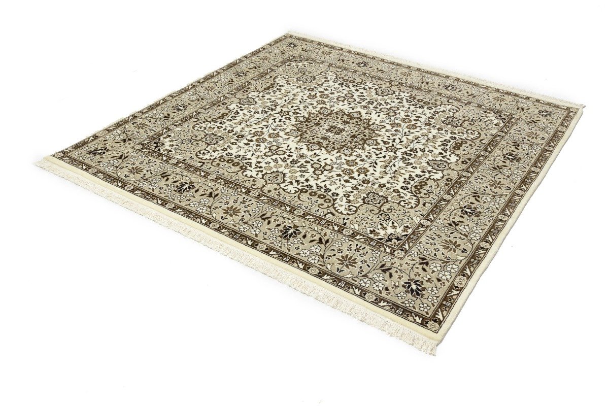 Magic Rugs 6'3 X 6'2 Hand Knotted Cream Floral Kirman Wool Square Rug