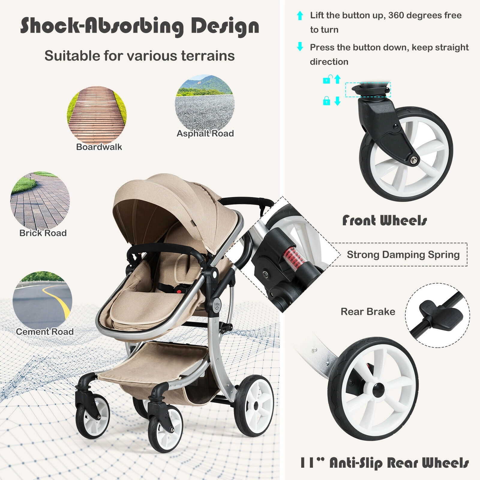 SlickBlue Foldable Infant Stroller with Adjustable Canopy and Safety Harness