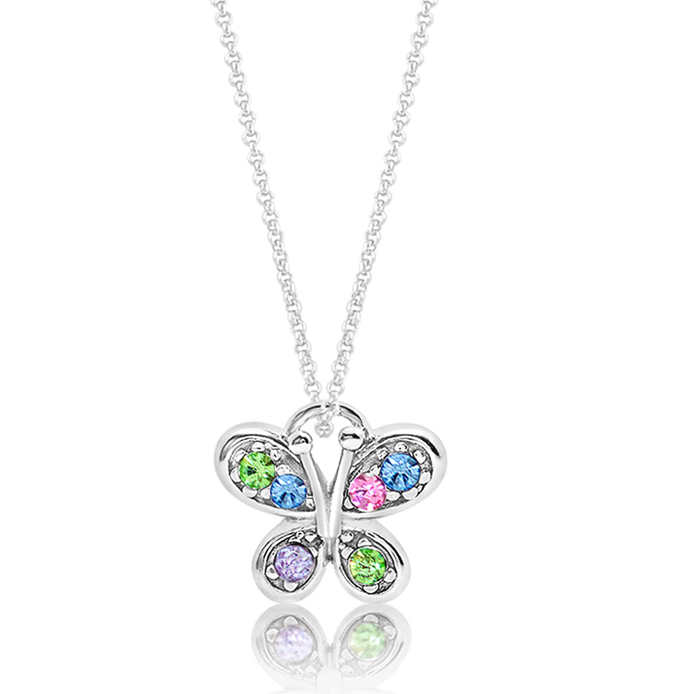 CHANTEUR Girls Butterfly Crystal Pendant Necklace - 6-inch Palladium-Plated Silver
