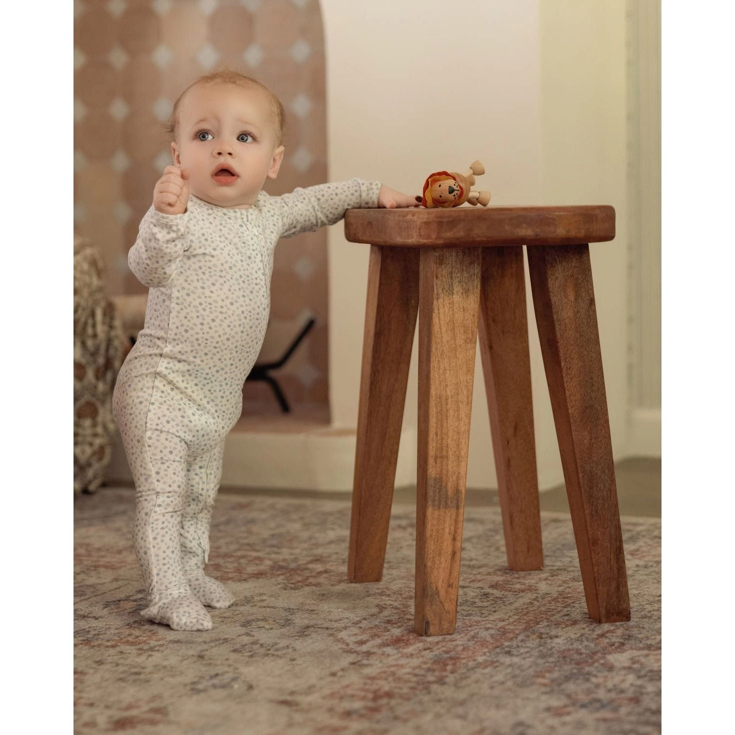 MeMoi Baby "Abstract Spots" Rayon-Blend Front-Zip Long-Sleeve Footie