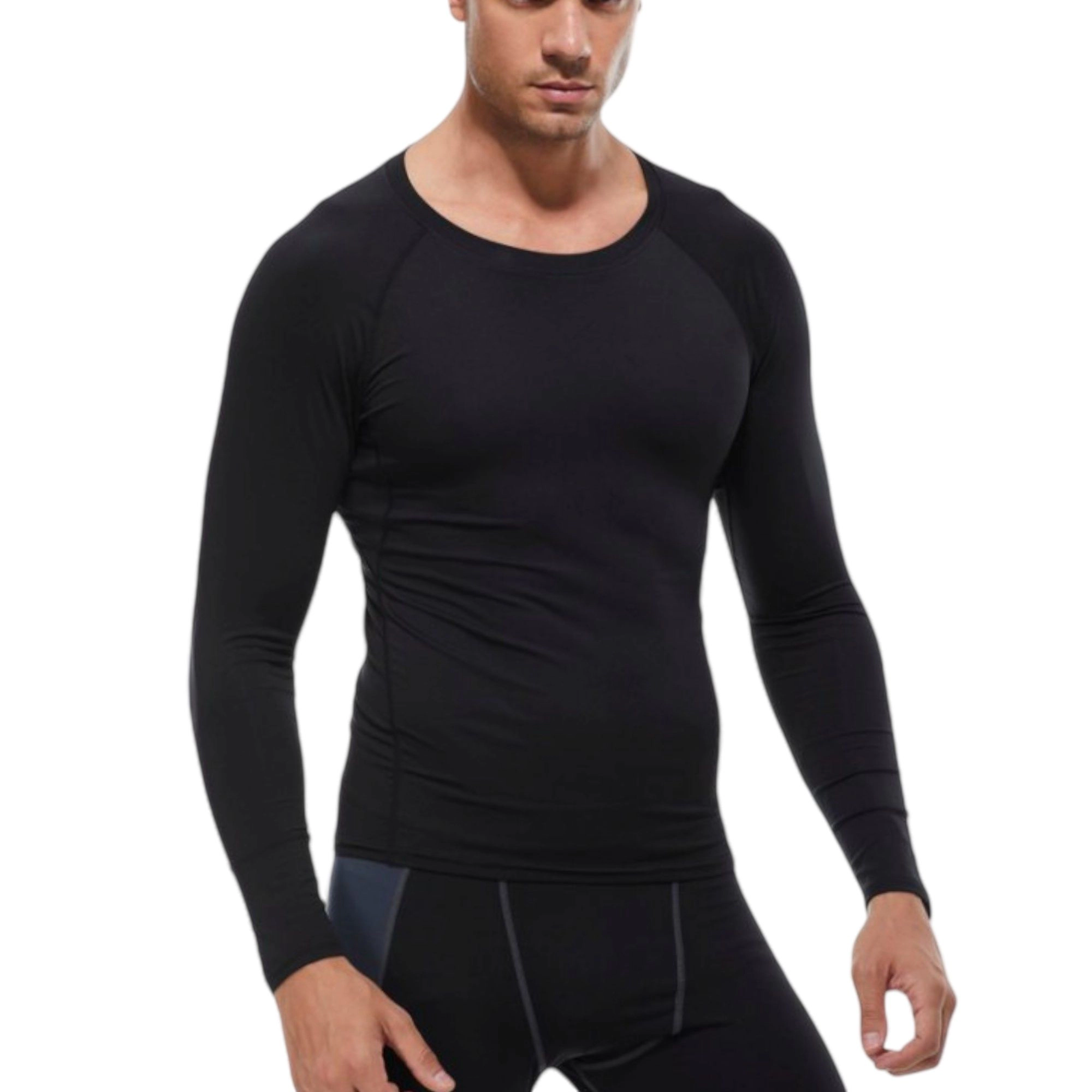 Anna-Kaci Men's Long Sleeve Athletic Compression Shirt with Crew Neckline and Stretch Fit Performance Fabric
